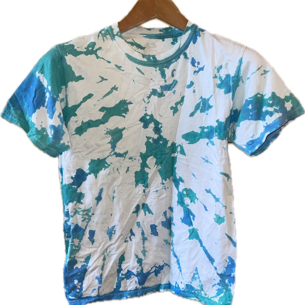 Tie Dye Tee Shirt Size S Small Aqua Blue & Green Cotton Fruit of the Loom